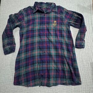 Lauren Ralph Lauren Flannel Sleep Shirt Women's Large Mid Length Plaid Nightgown